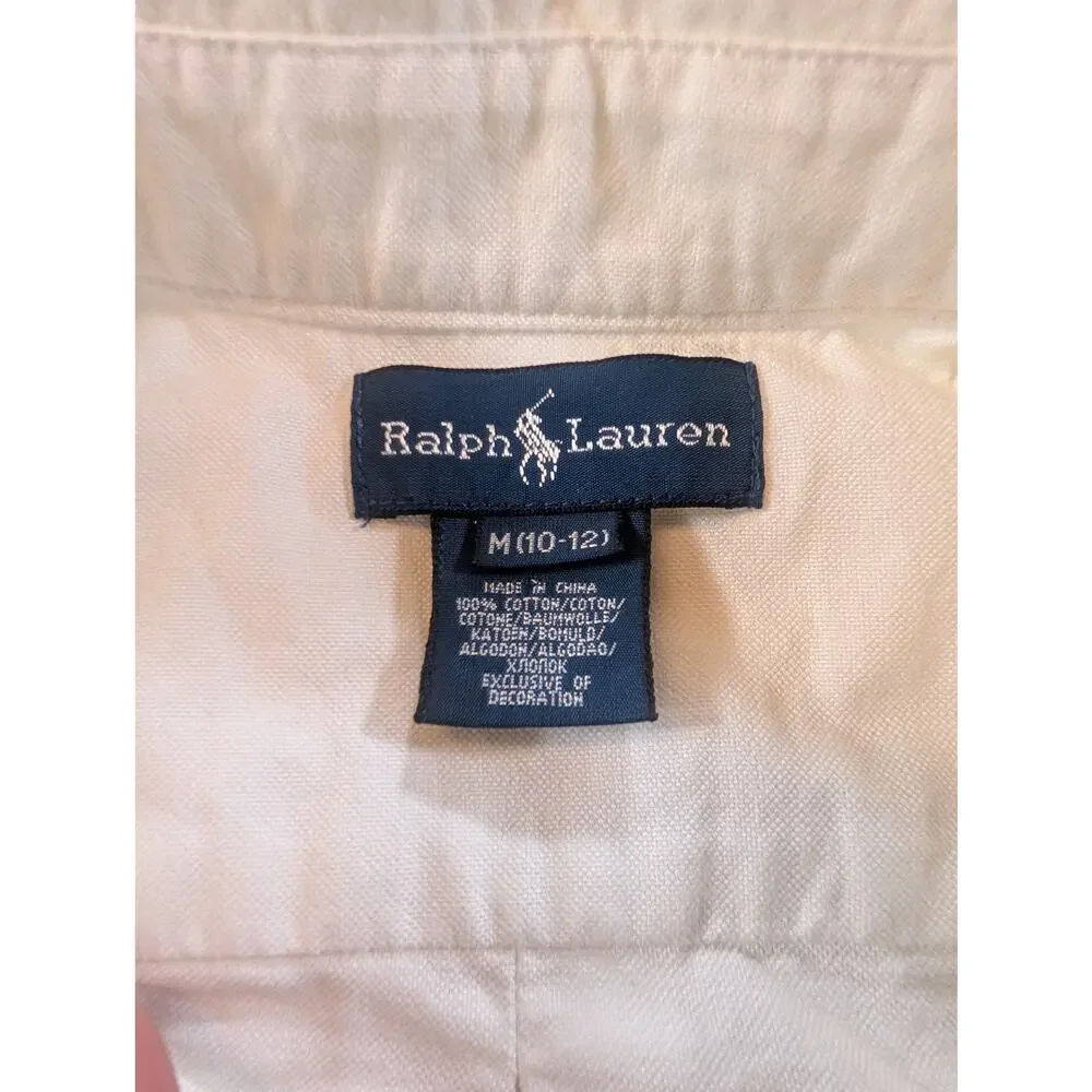 Ralph Lauren Boys White Big Pony Oxford Button Shirt Size M 10-12 Long Sleeve